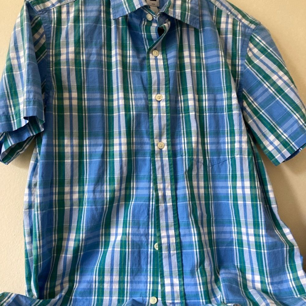 Mens Gap Green and Blue Plaid Button Down Shirt